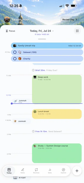 Waqtify prayer-anchored timeline
